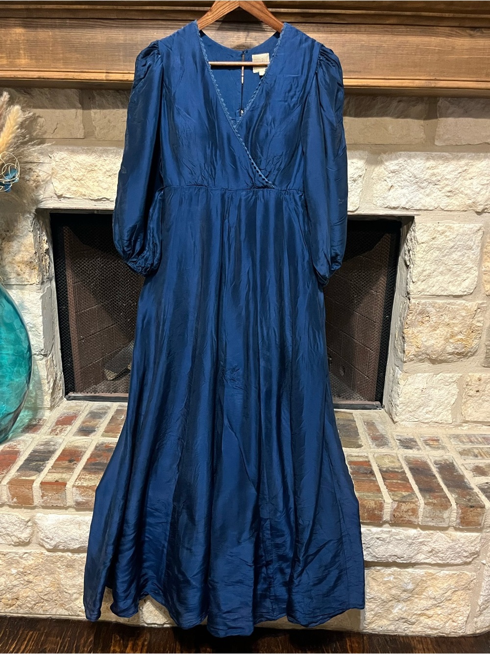 Paulmi & Harsh Blue Organza Wide Leg Jumpsuit Puff Sleeve S